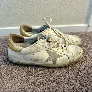 GOLDEN GOOSE Superstar Low Top Sneakers White and Gold  Leather Size 39